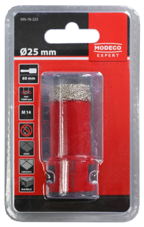 Otwornica diamentowa 25 mm M14 max 12000 obr/min - blister