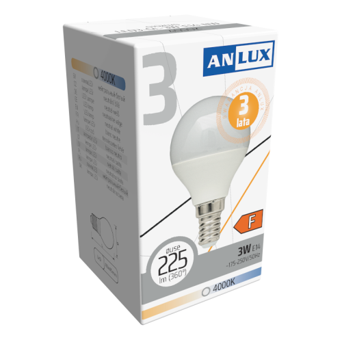 ŻARÓWKA LED KULKA 3W E14 230V NEUTRALNA BIAŁA ANLUX