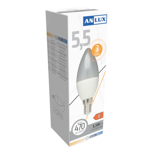 ŻARÓWKA LED ŚWIECZKA 5,5W E14 230V NEUTRALNA BIAŁA ANLUX