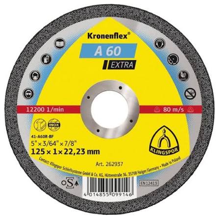 KRONENFLEX A 60 EXTRA 125 × 1,0 × 22,23 mm – tarcza do cięcia metalu i INOX