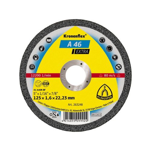 KRONENFLEX A 46 EXTRA 125 × 1,6 × 22,23 mm – tarcza do cięcia metalu i INOX