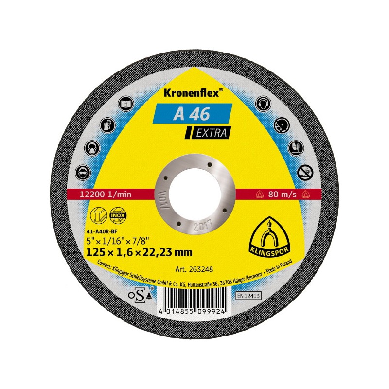 KRONENFLEX A 46 EXTRA 125 × 1,6 × 22,23 mm – tarcza do cięcia metalu i INOX